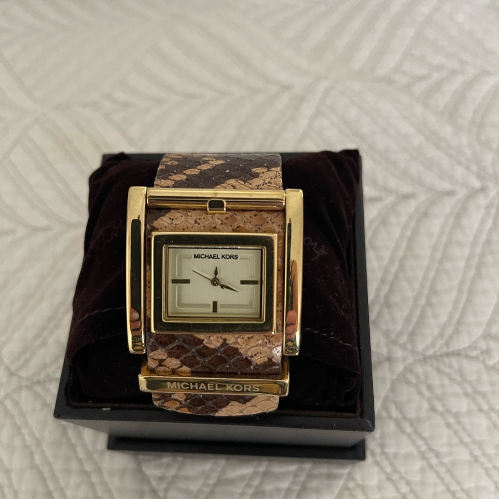 Michael Kors Gold and Tan Snakeskin Watch